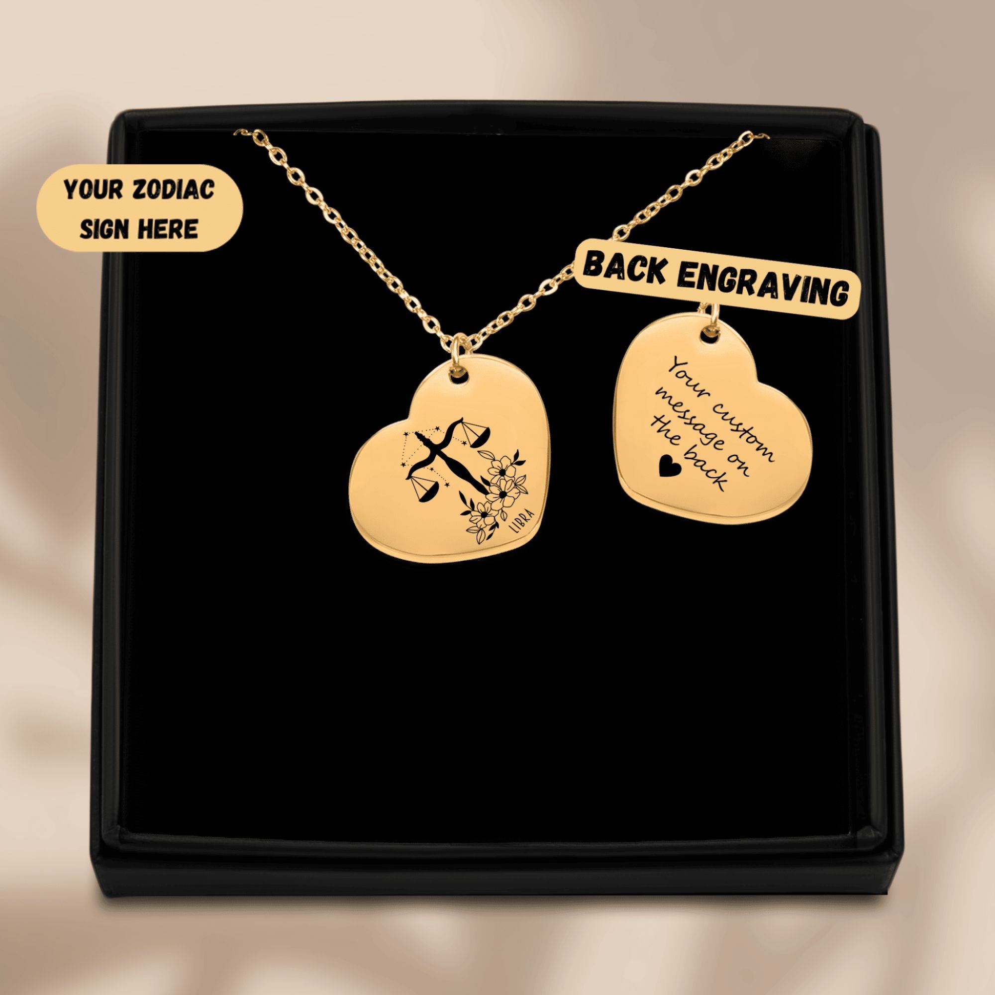 Libra Zodiac Sign Heart Necklace