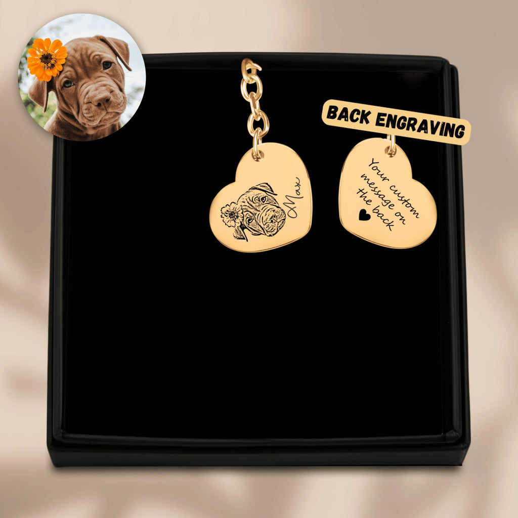 Pet Portrait Heart Keychain