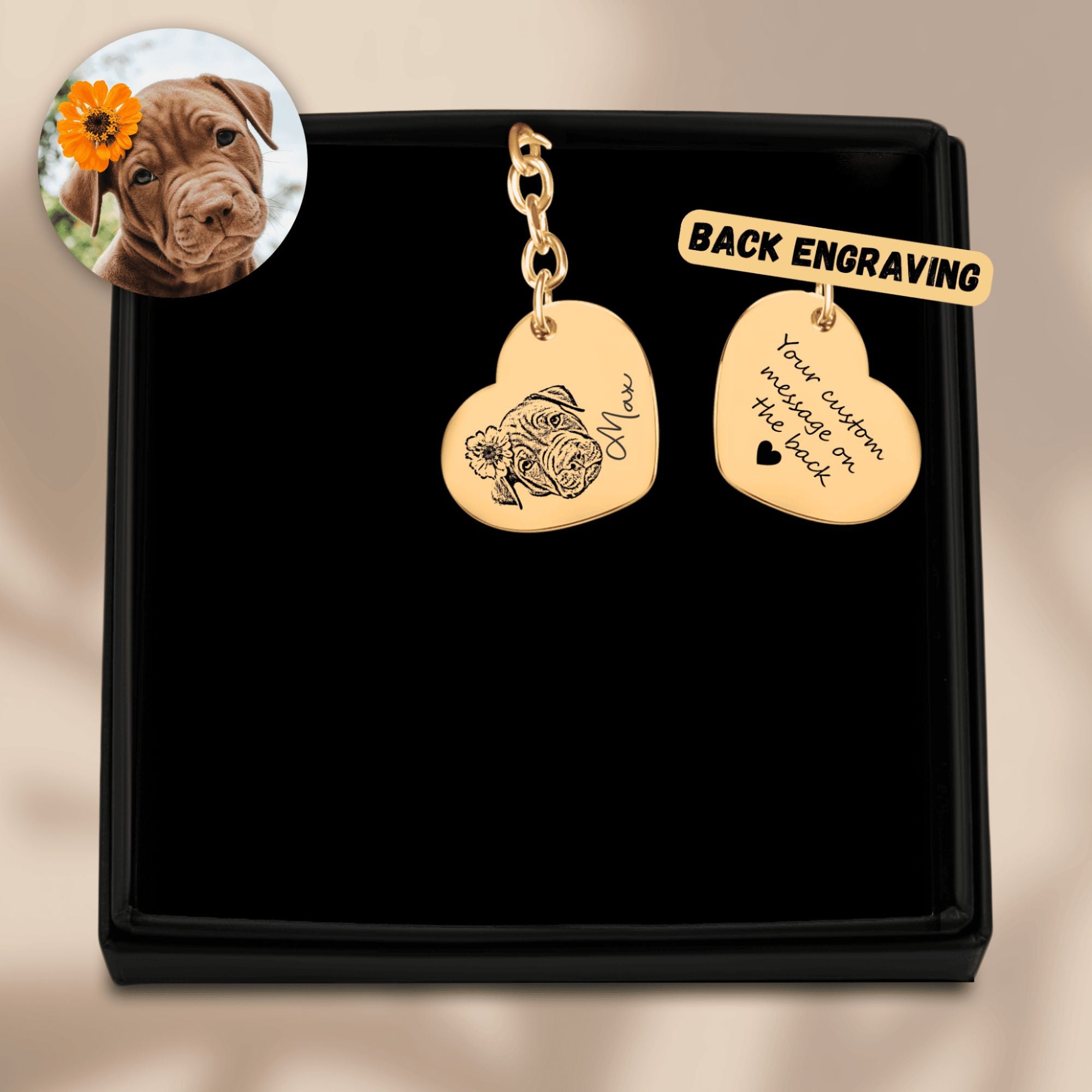 Pet Portrait Heart Keychain