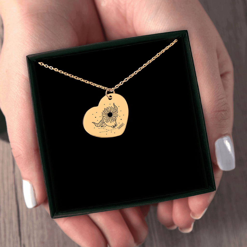 Taurus Zodiac Sign Heart Necklace