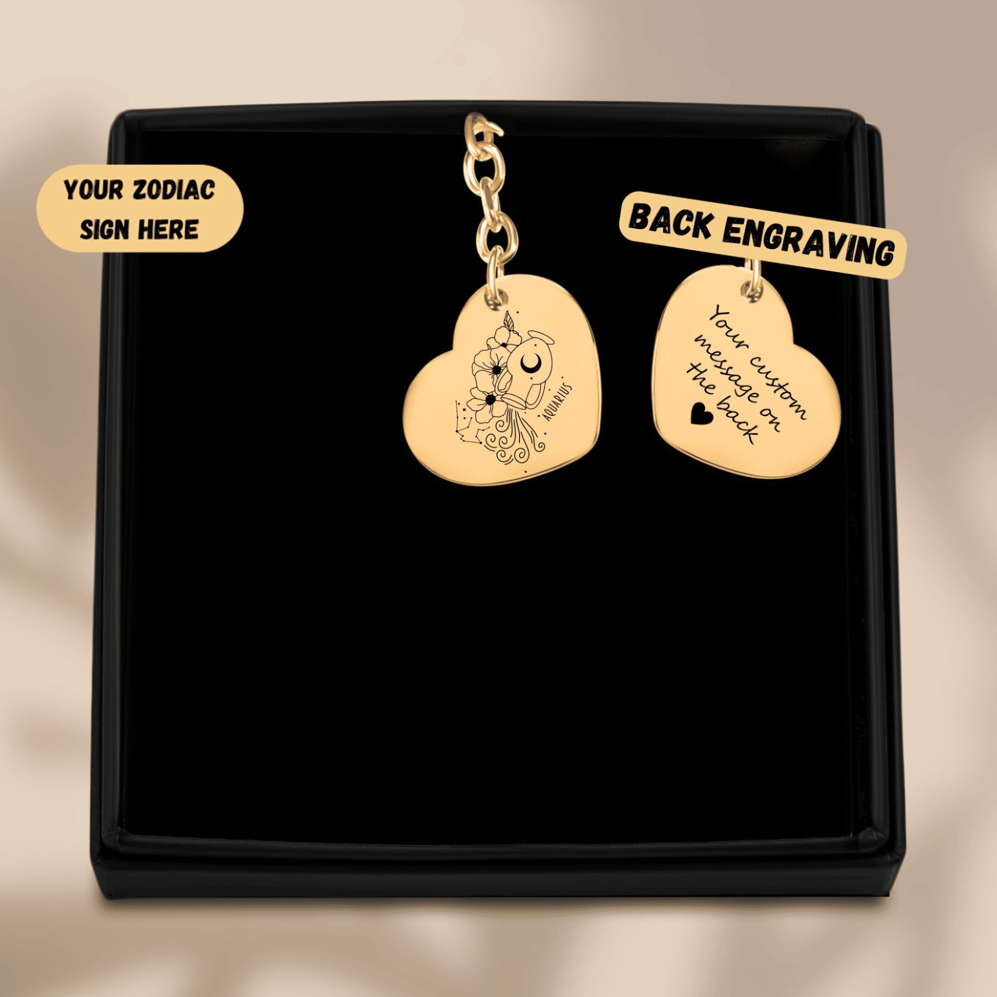 Aquarius Zodiac Sign Heart Keychain