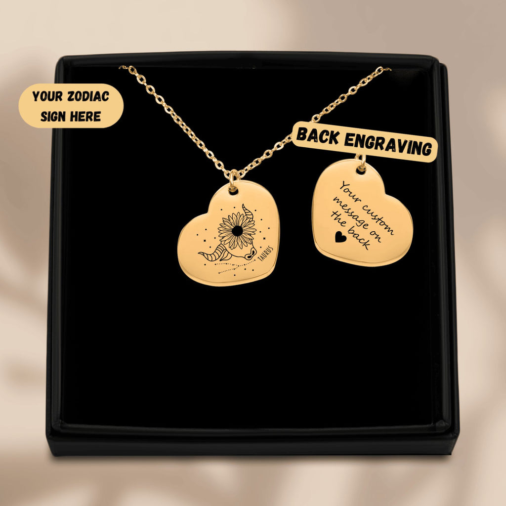 Taurus Zodiac Sign Heart Necklace