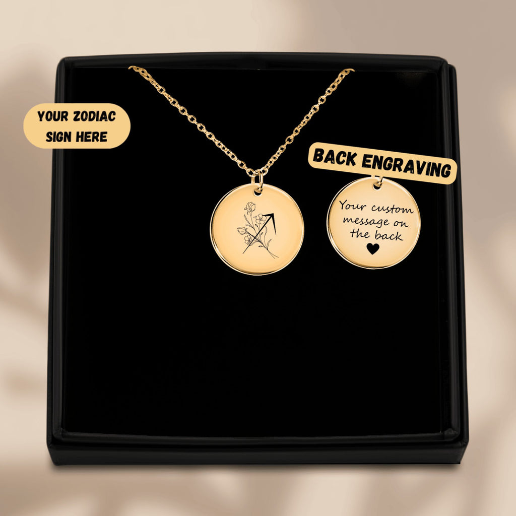 Sagittarius Floral Zodiac Sign Coin Necklace