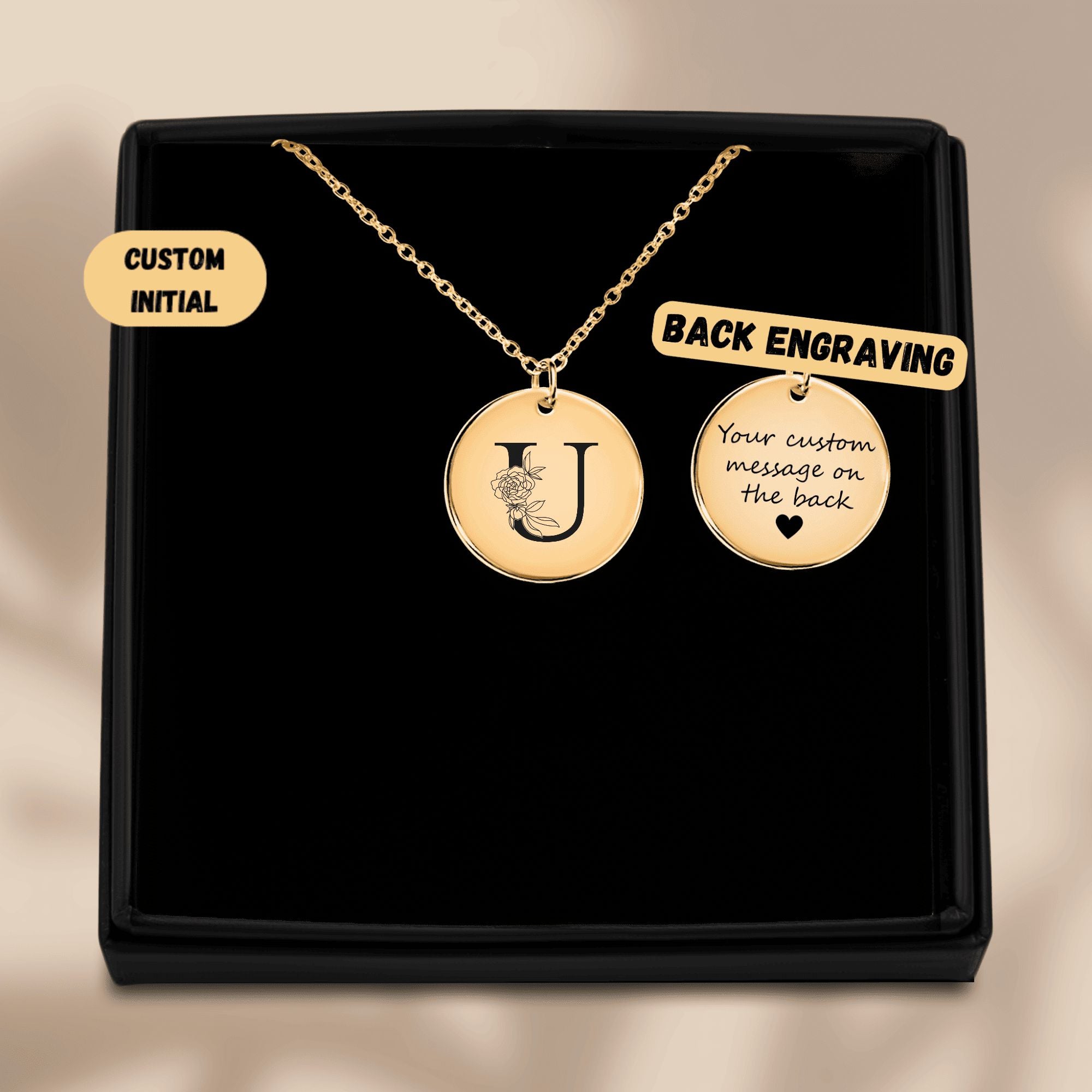 Floral Initial Necklace – U