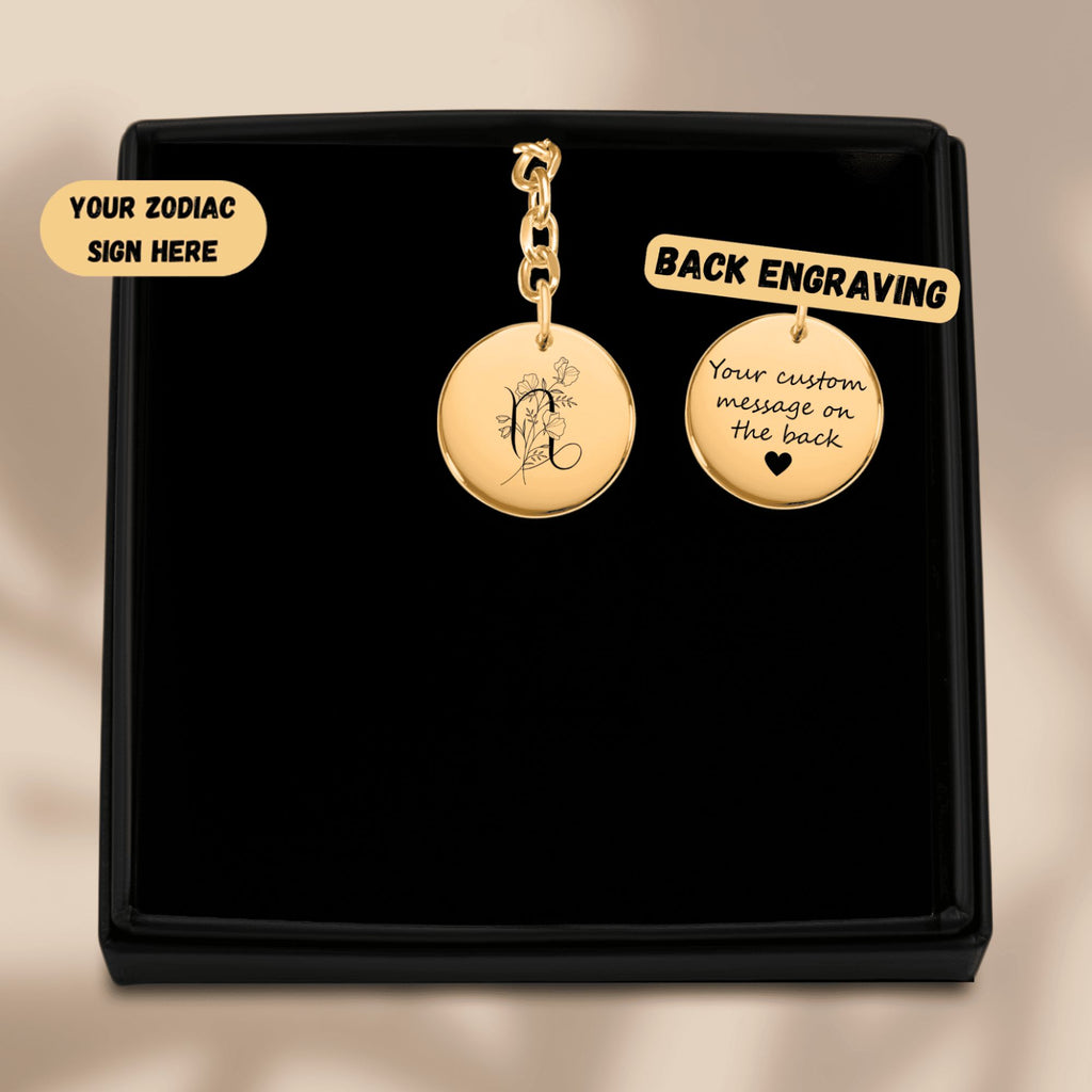 Capricorn Floral Zodiac Sign Coin Keychain