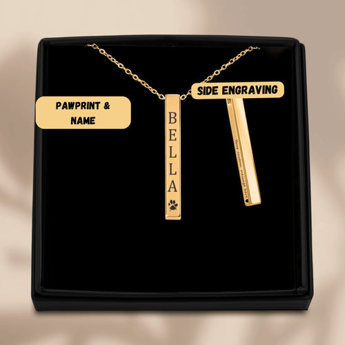 3D Bar Necklace - Pet Name & Paw