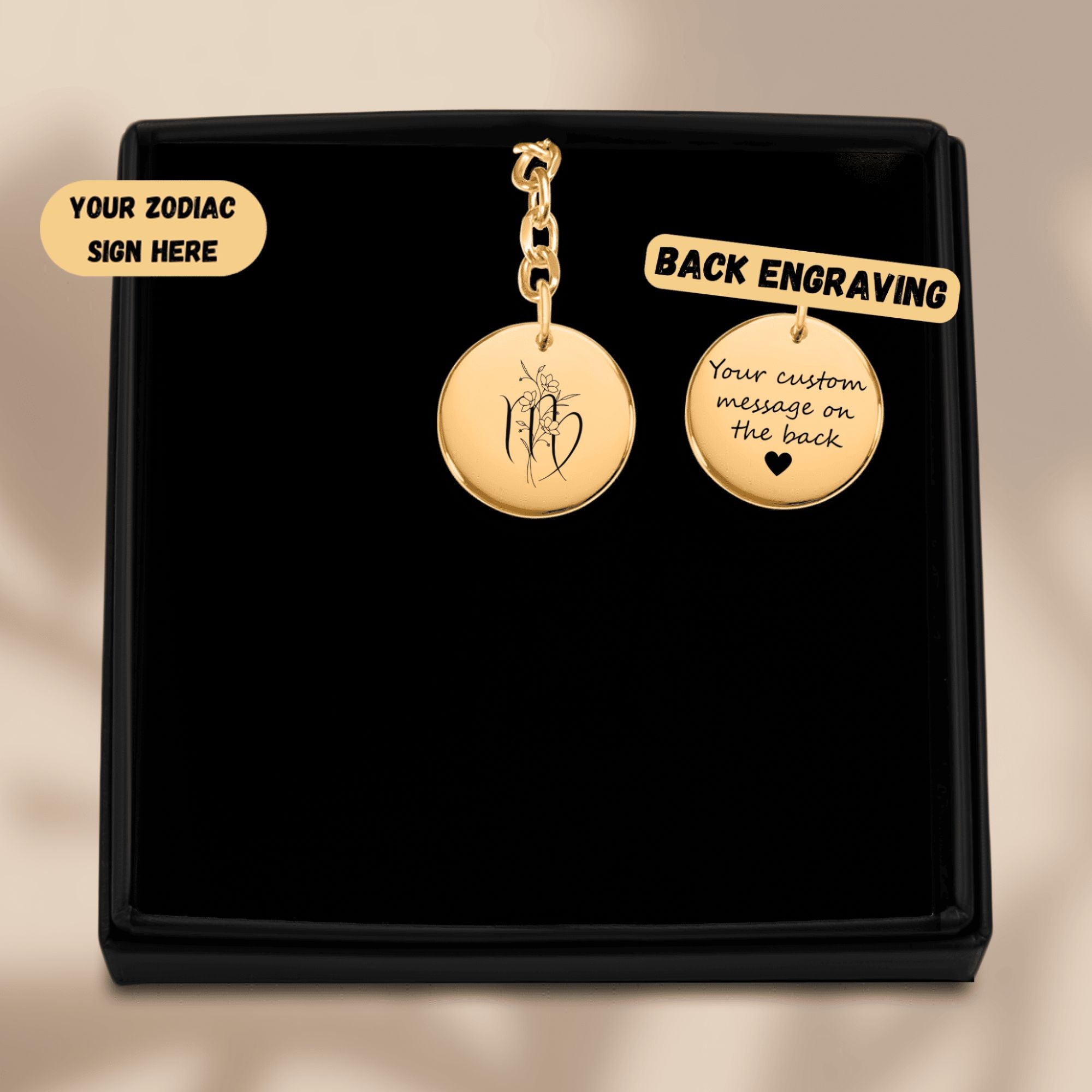 Virgo Floral Zodiac Sign Coin Keychain
