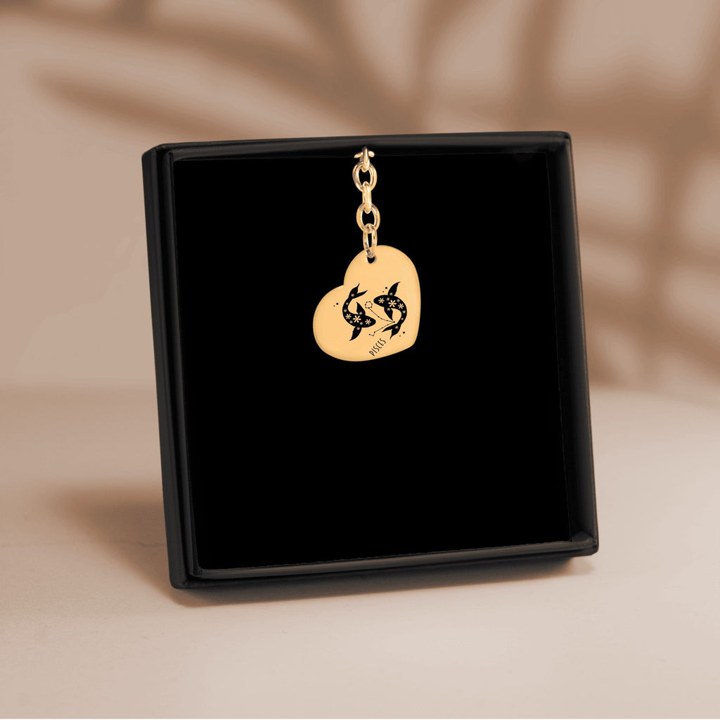 Pisces Zodiac Sign Heart Keychain