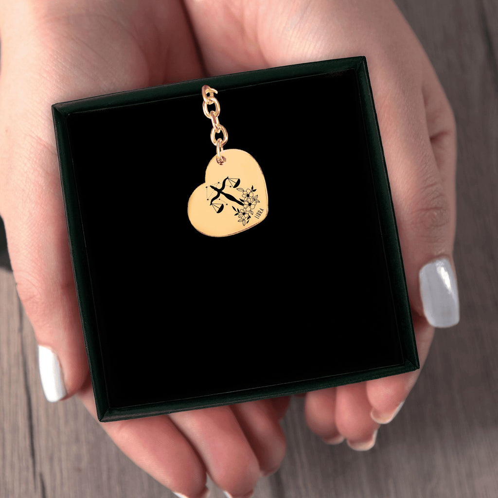 Libra Zodiac Sign Heart Keychain