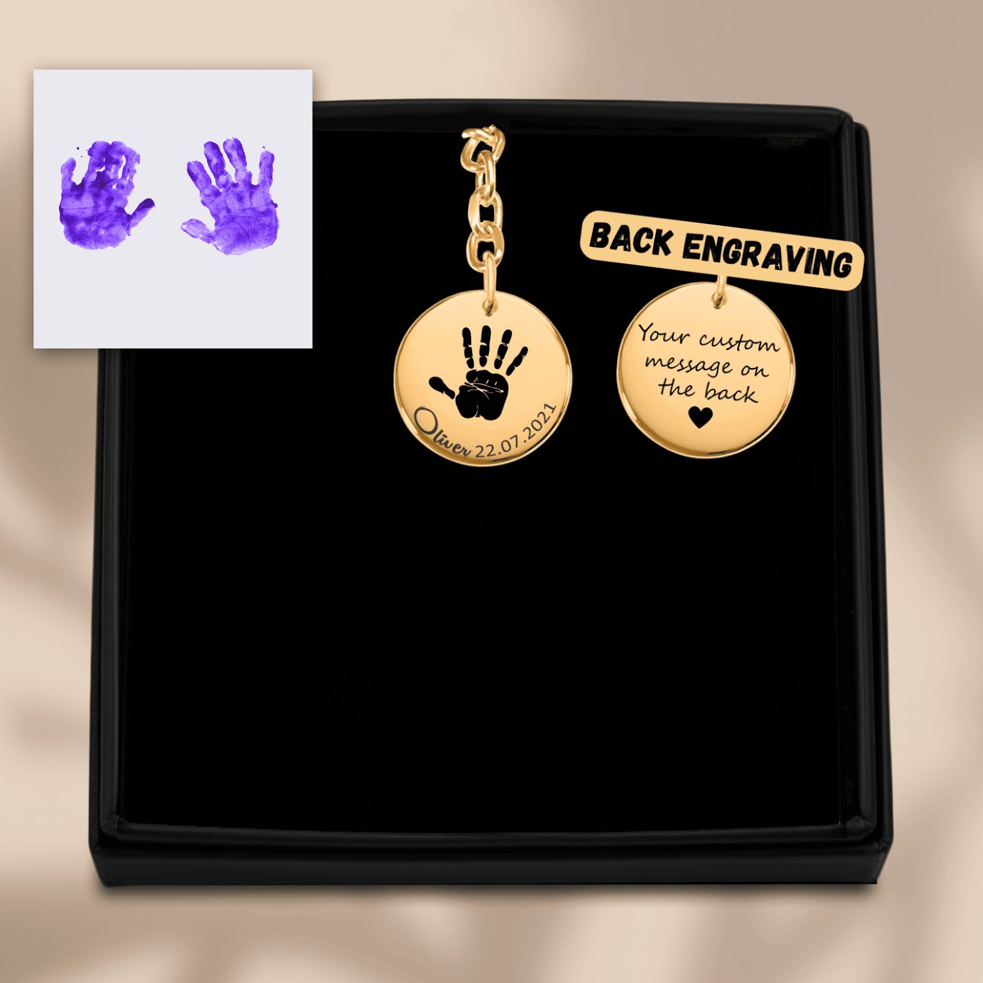 Actual Hand Print Coin Keychains