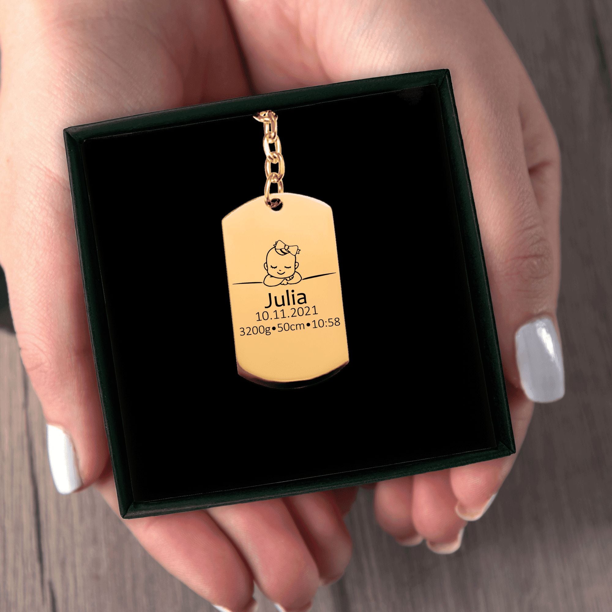 Baby Birth Details Tag Keychain