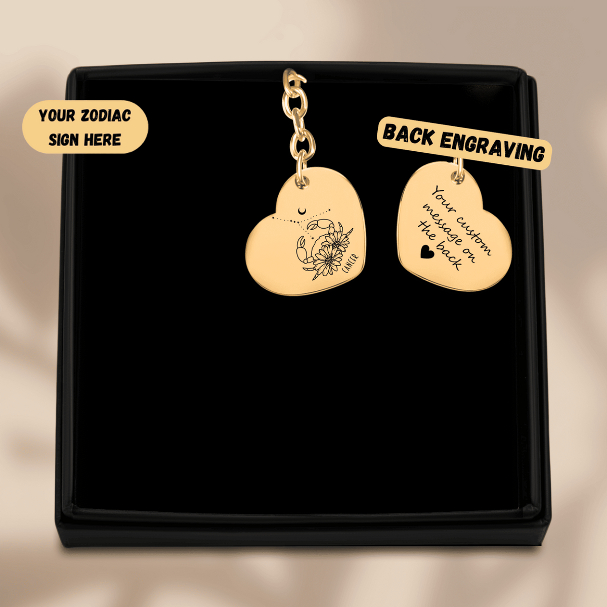Heart Keychain - Cancer Zodiac Sign