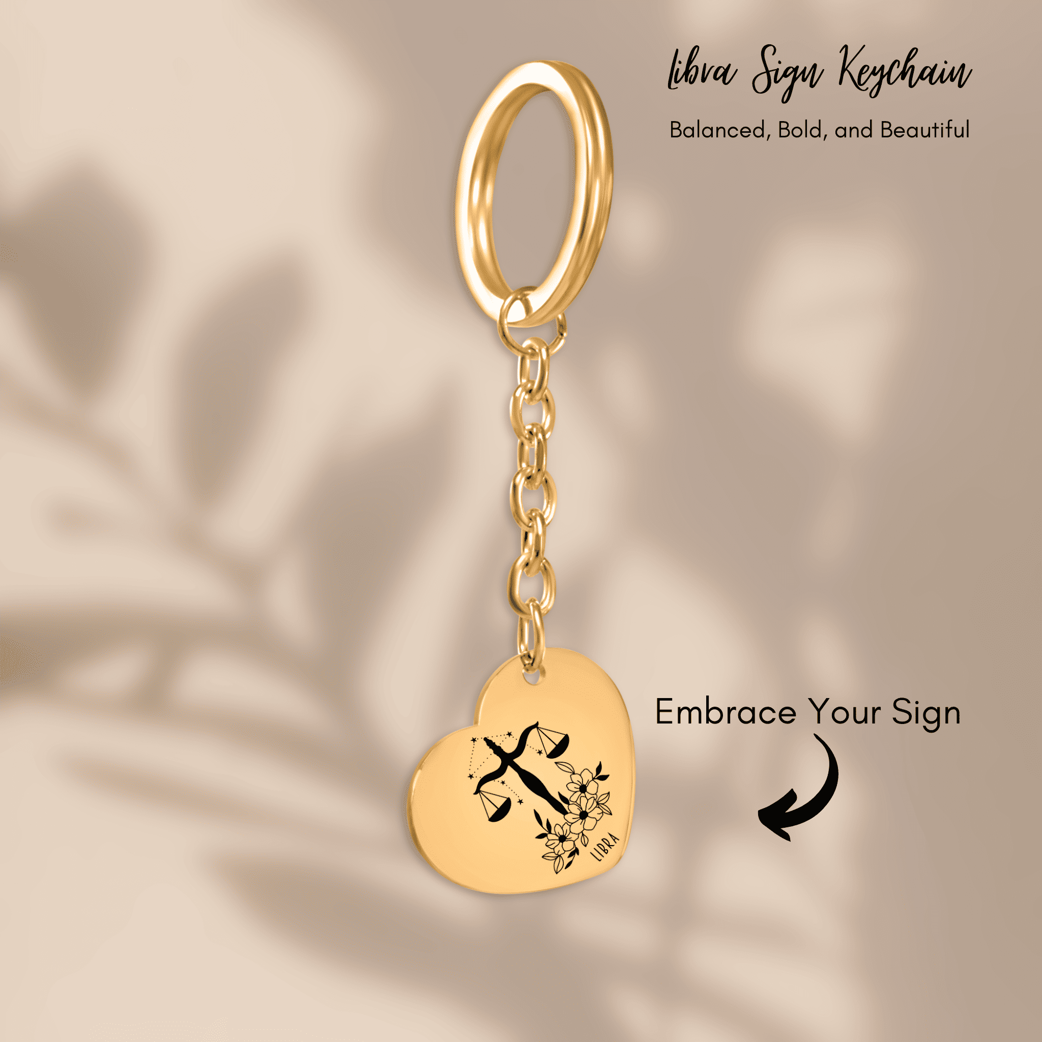 Libra Zodiac Sign Heart Keychain