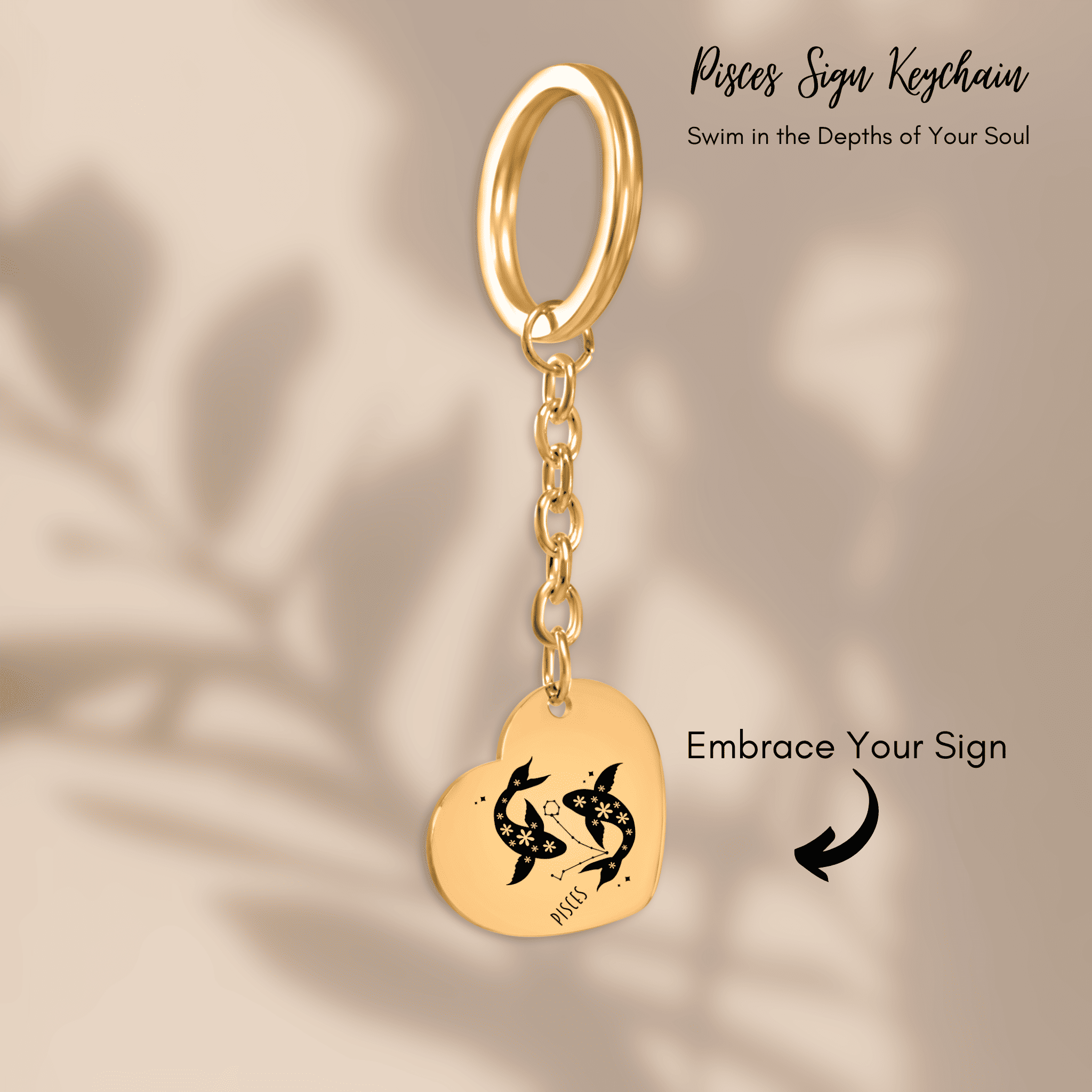Pisces Zodiac Sign Heart Keychain