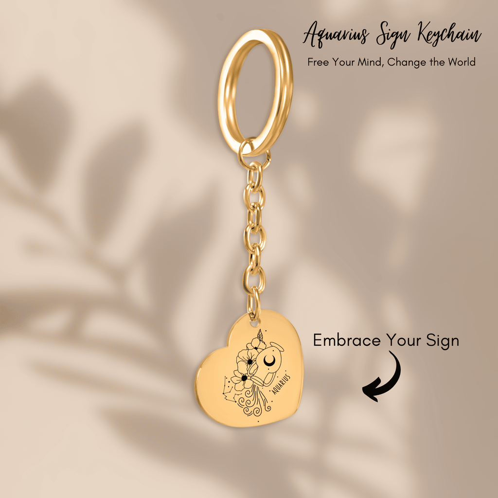 Aquarius Zodiac Sign Heart Keychain