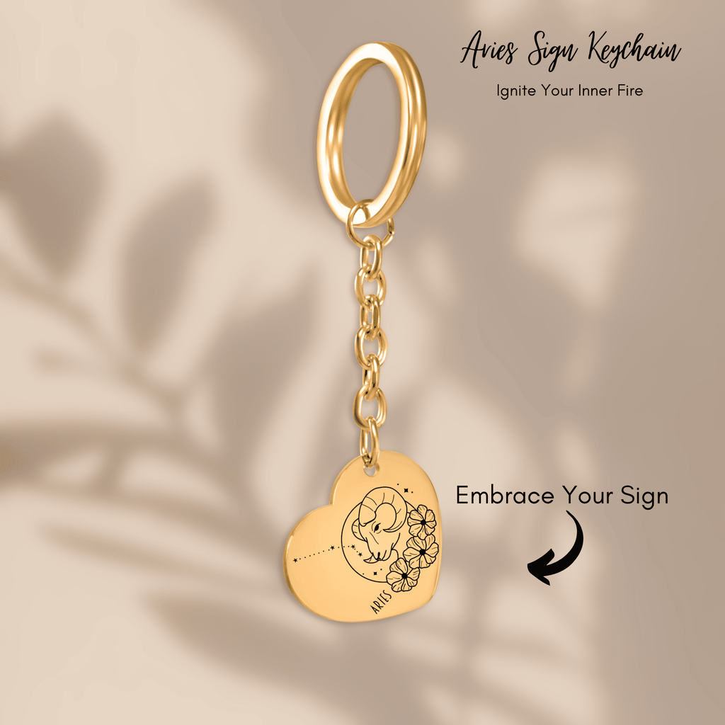 Aries Zodiac Sign Heart Keychain