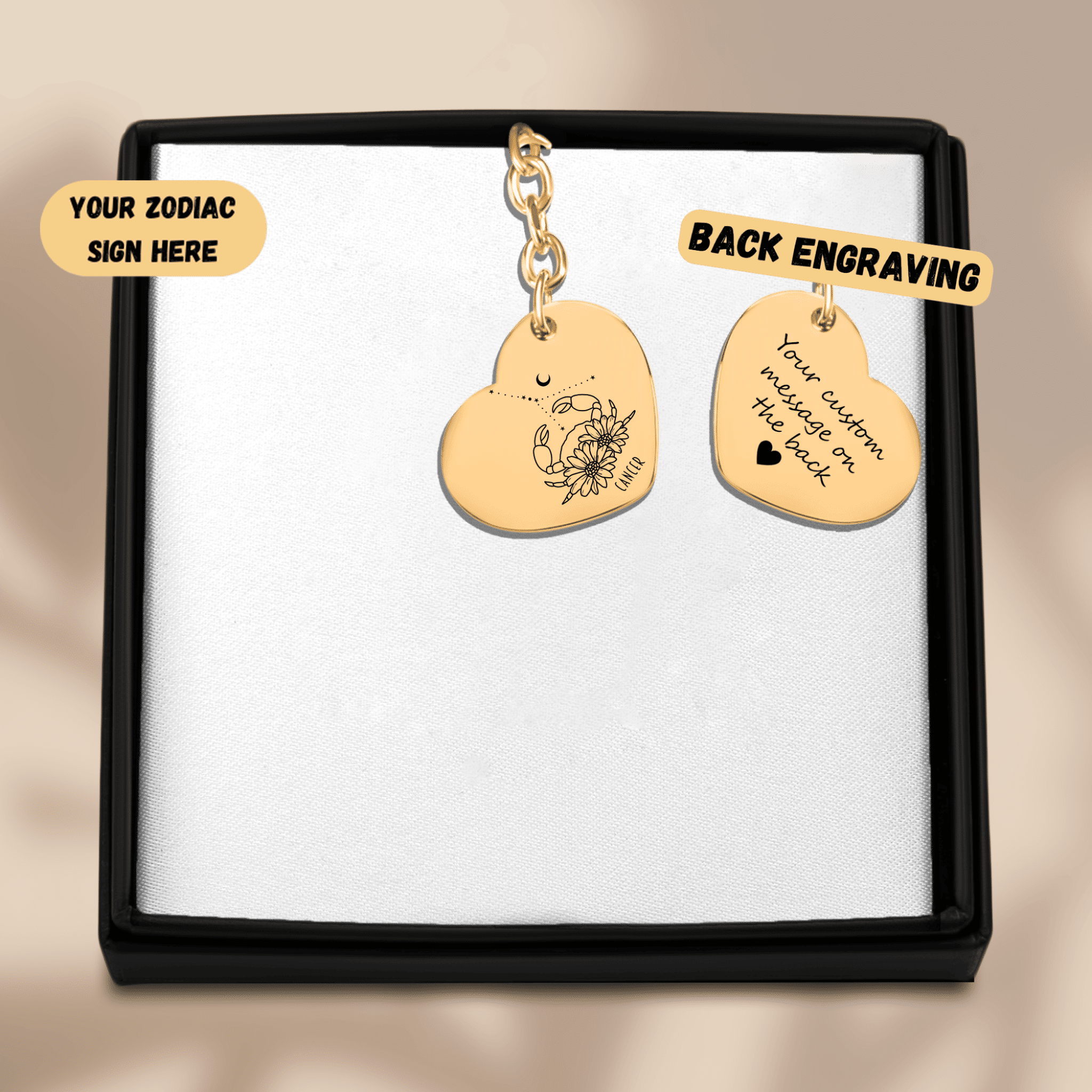 Cancer Zodiac Sign Heart Keychain