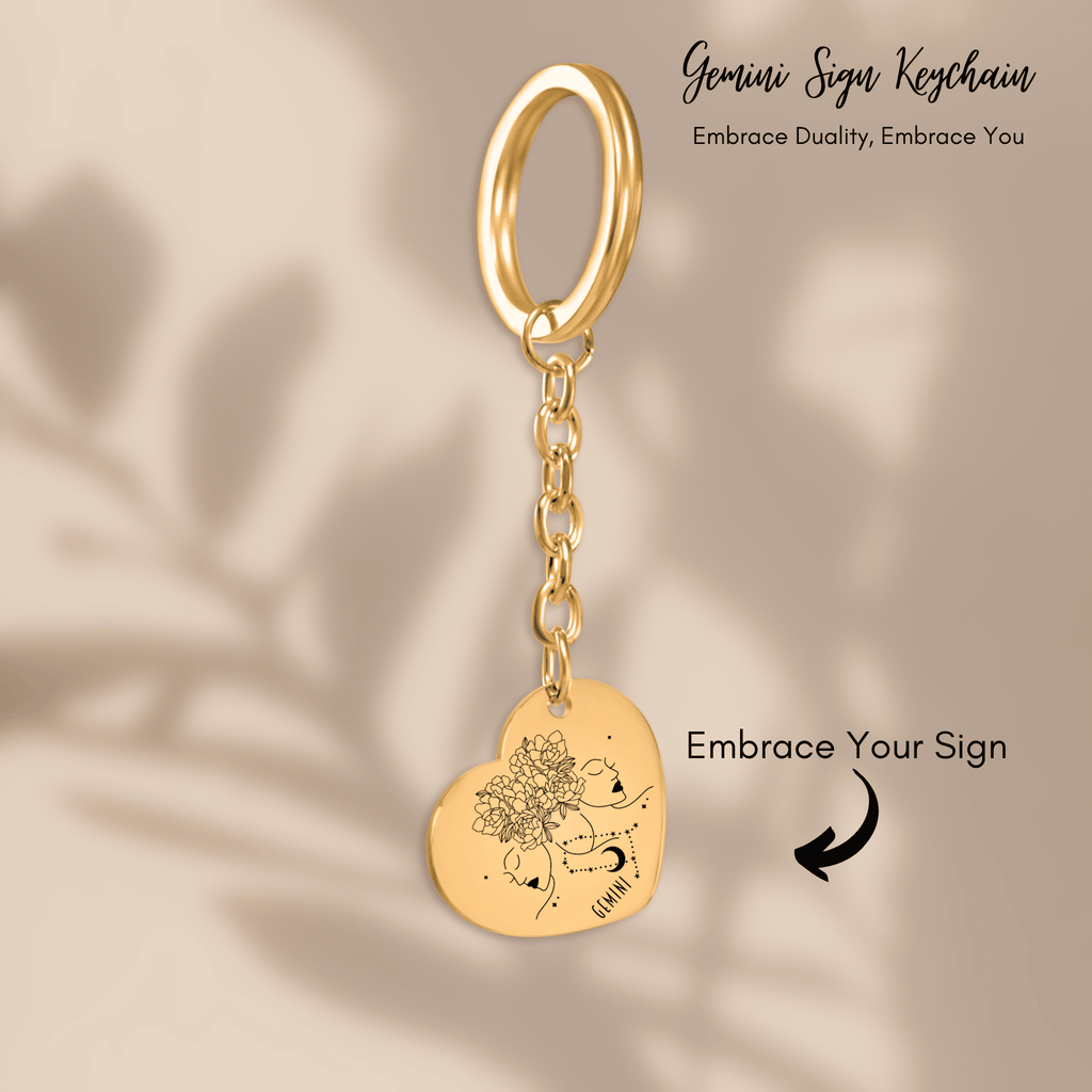 Gemini Zodiac Sign Heart Keychain