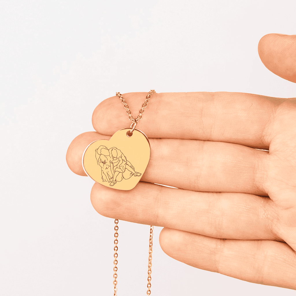 Line Art Portrait Heart Necklace
