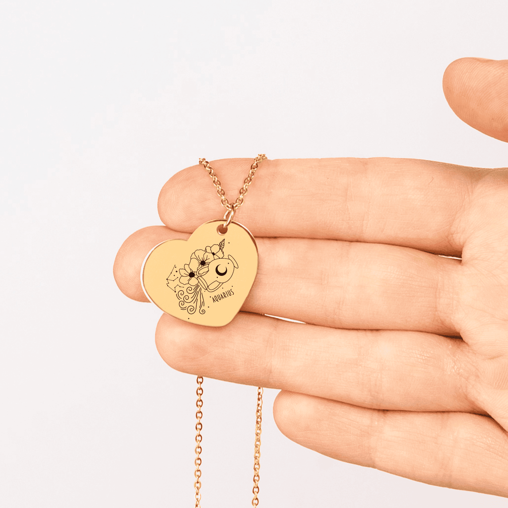 Aquarius Zodiac Sign Heart Necklace