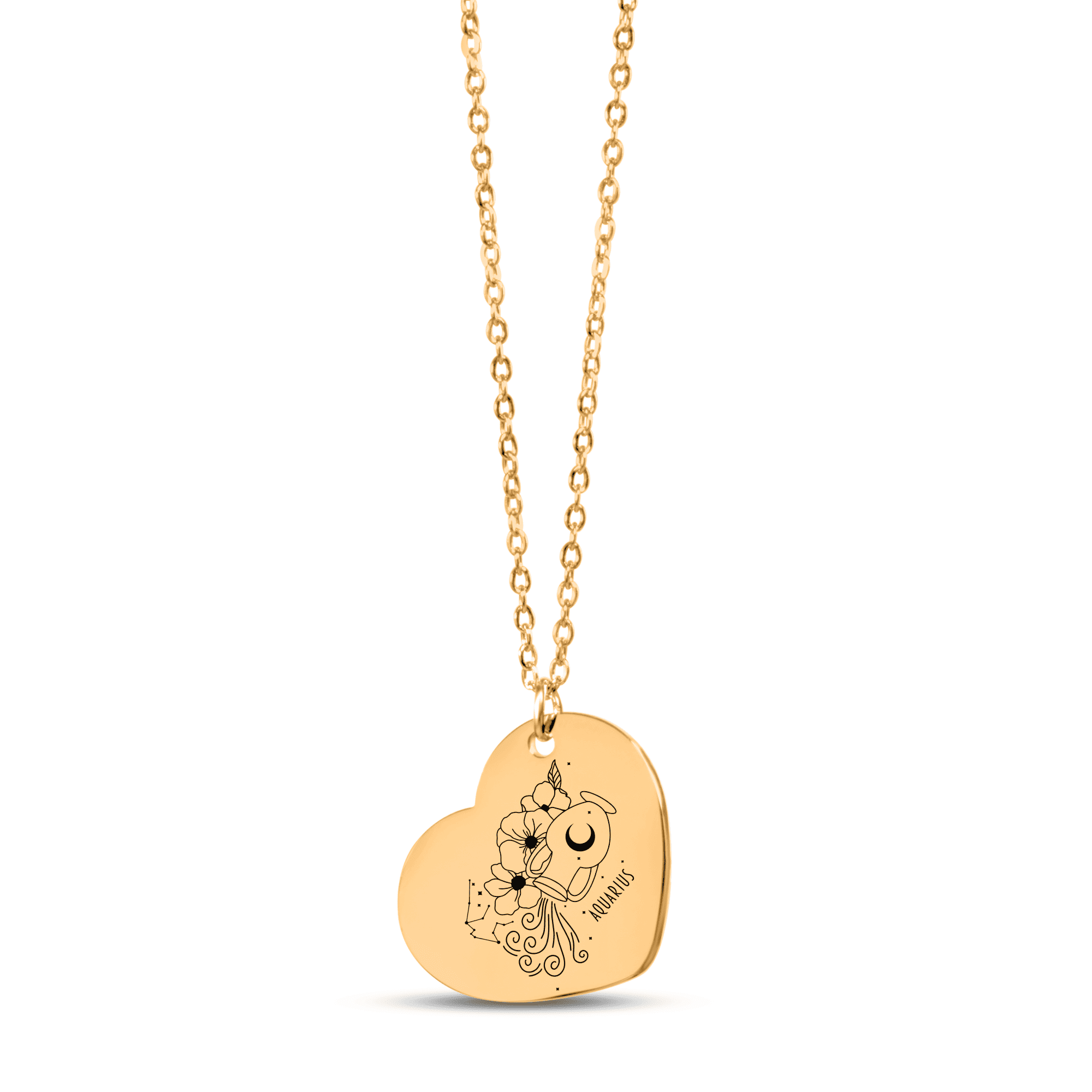 Aquarius Zodiac Sign Heart Necklace
