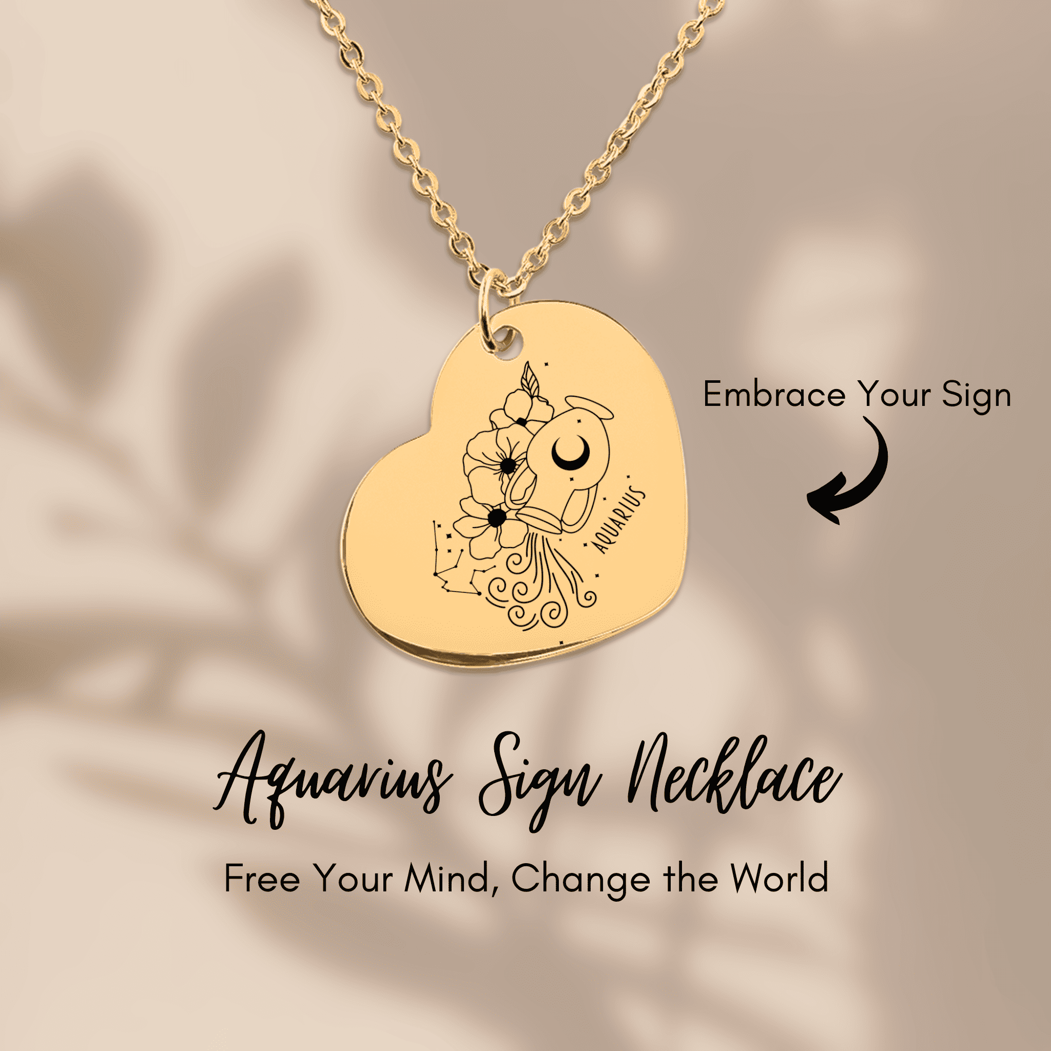 Aquarius Zodiac Sign Heart Necklace