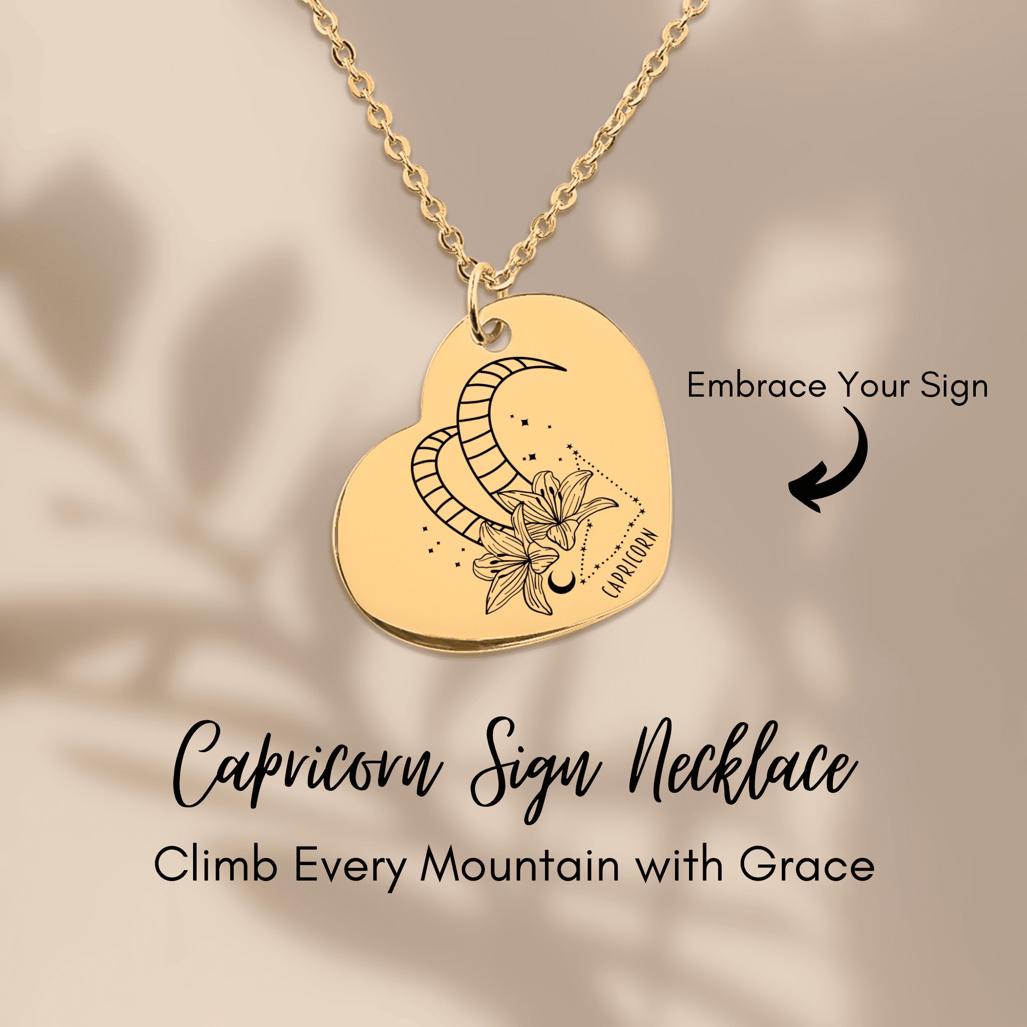Capricorn Zodiac Sign Heart Necklace