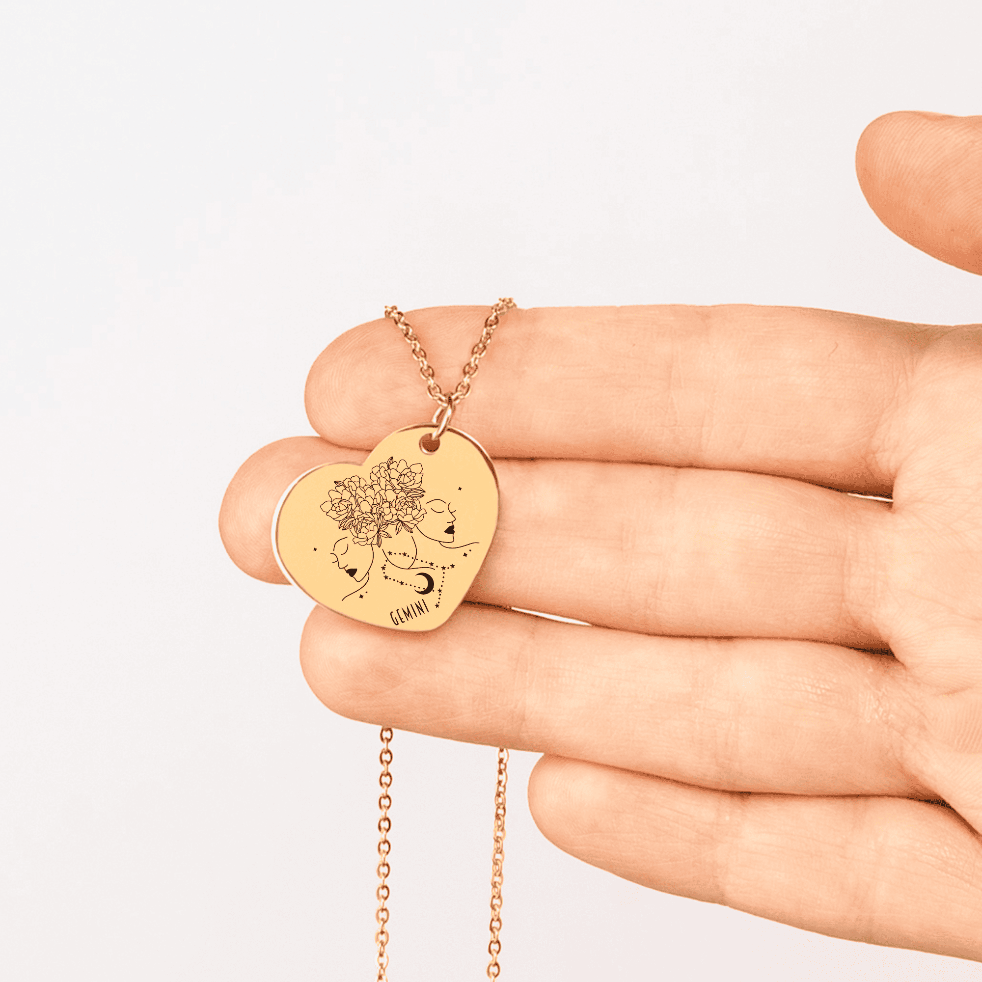 Gemini Zodiac Sign Heart Necklace