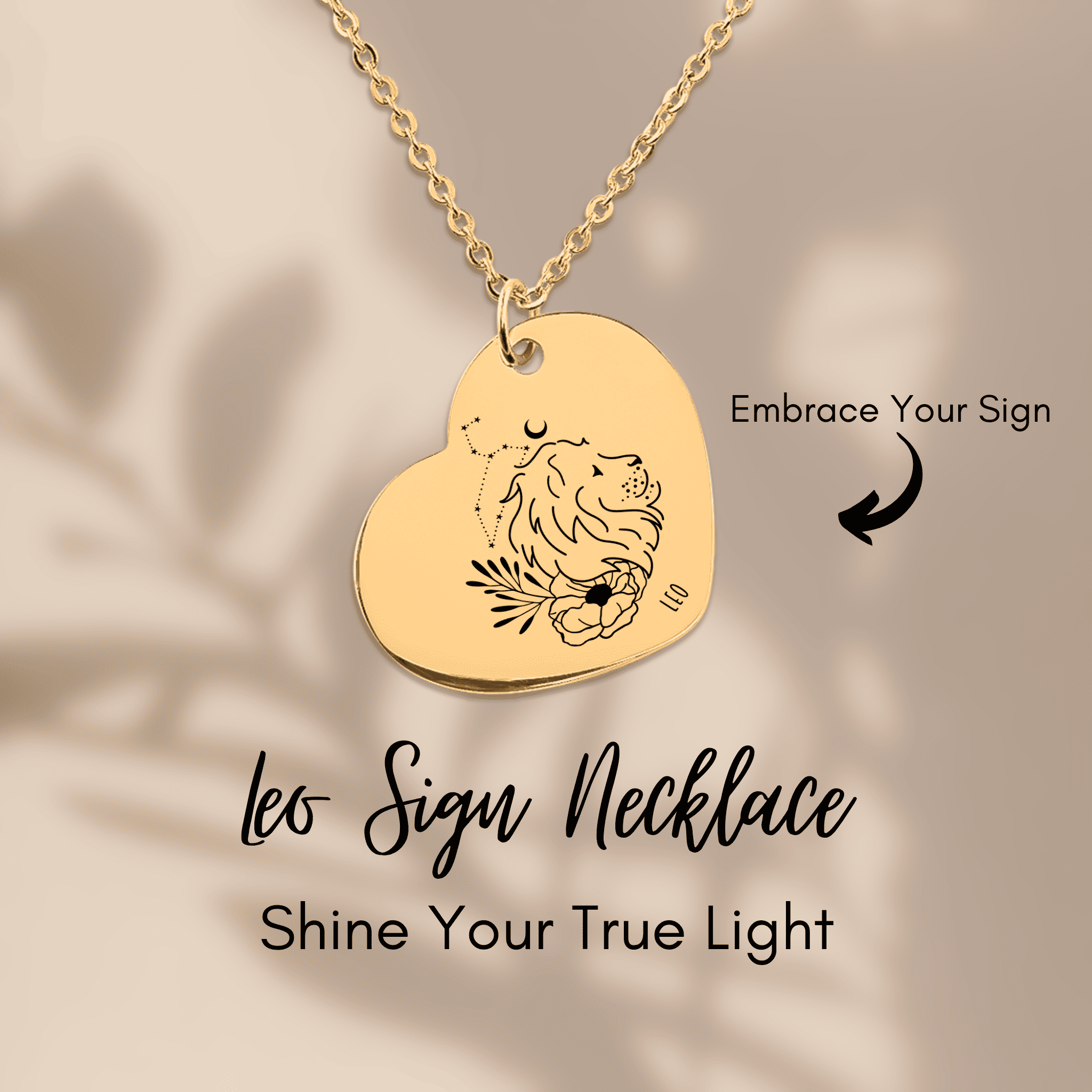 Leo Zodiac Sign Heart Necklace