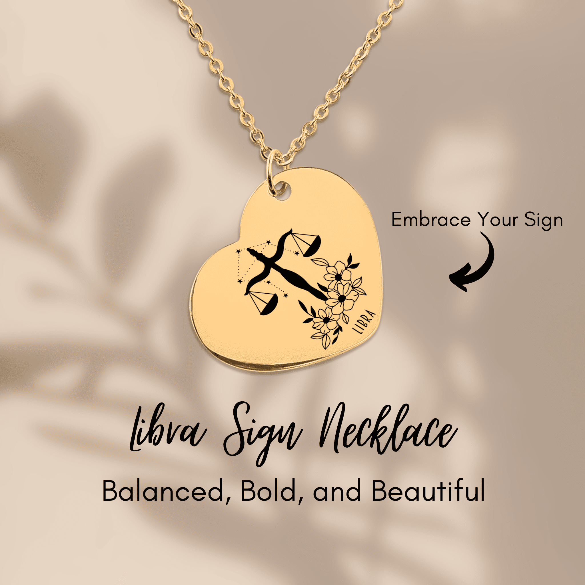 Libra Zodiac Sign Heart Necklace