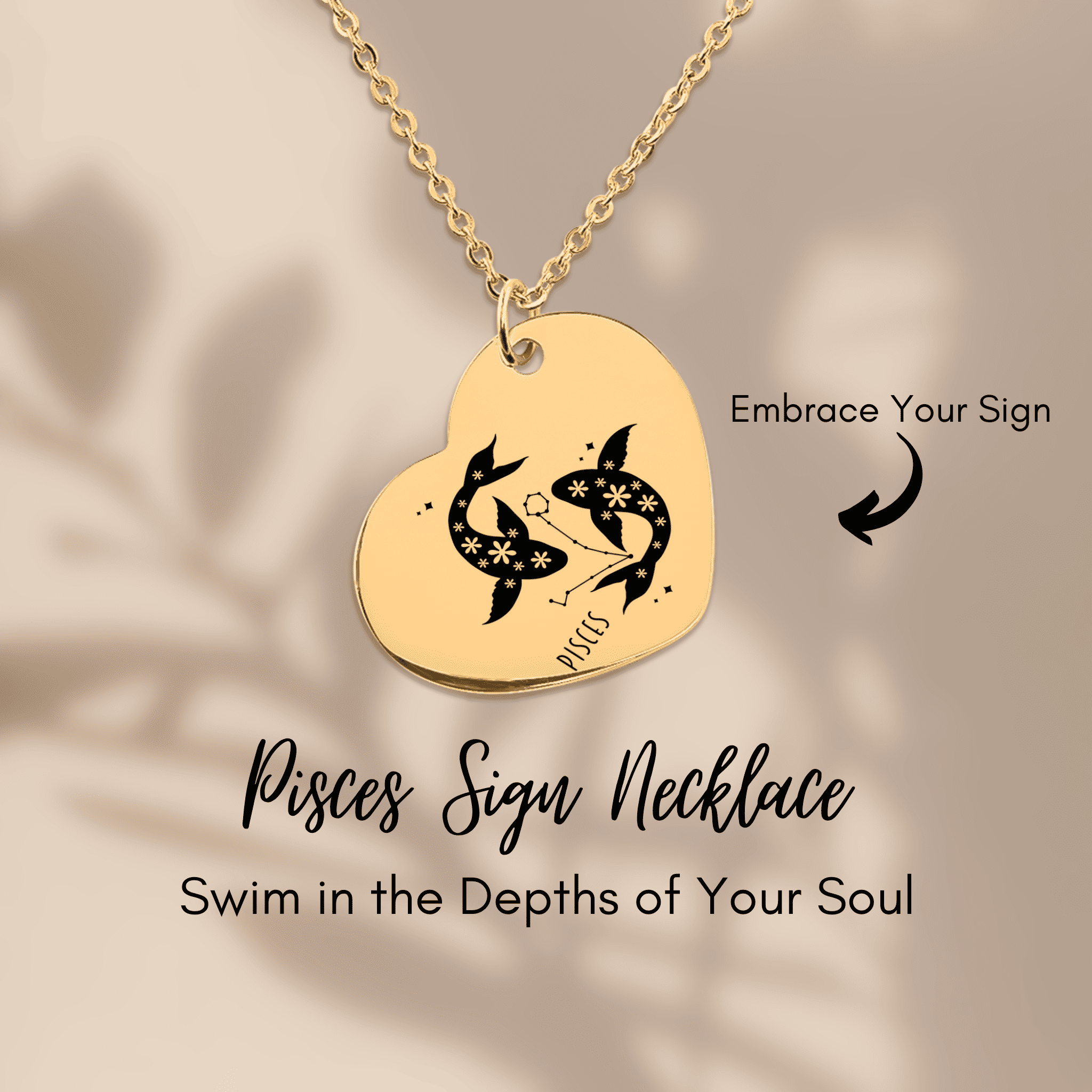 Pisces Zodiac Sign Heart Necklace