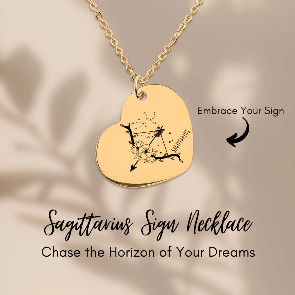 Sagittarius Zodiac Sign Heart Necklace