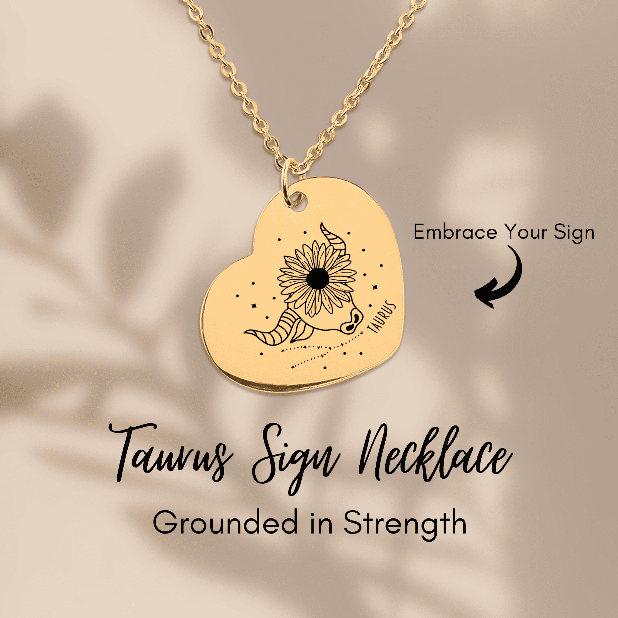 Taurus Zodiac Sign Heart Necklace